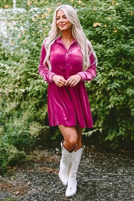 Fashionfitz Velvet Button Up Dress for Stylish Comfort