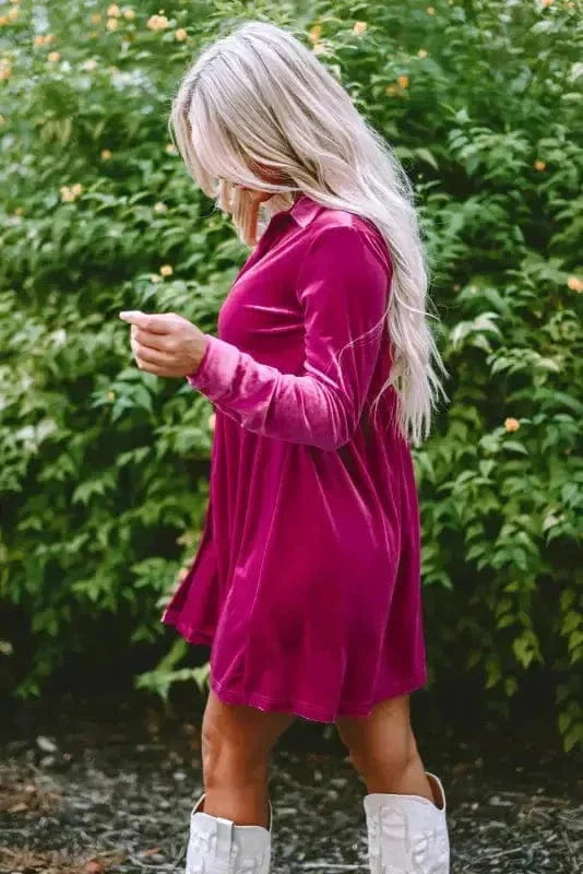 Fashionfitz Velvet Button Up Dress for Stylish Comfort