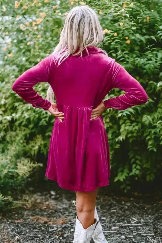 Fashionfitz Velvet Button Up Dress for Stylish Comfort
