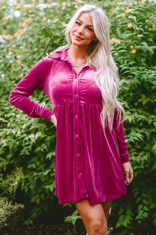 Fashionfitz Velvet Button Up Dress for Stylish Comfort