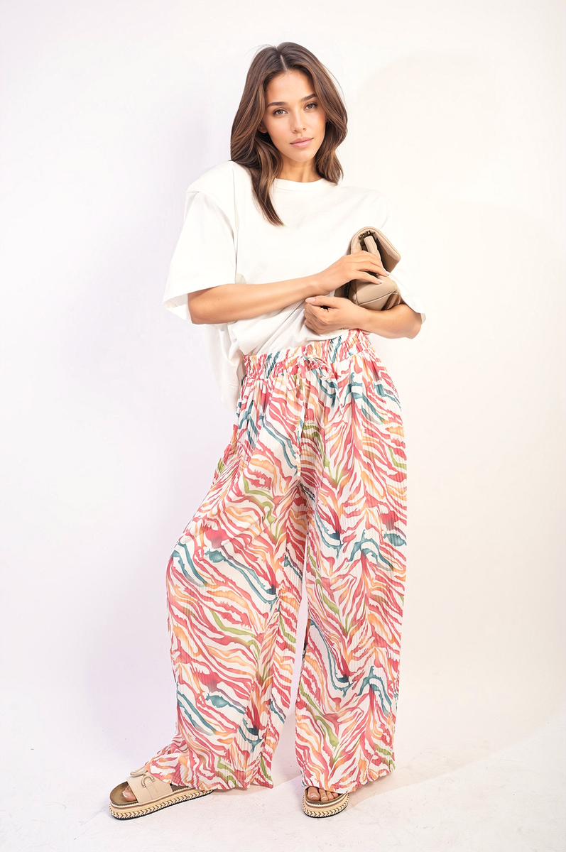 Pleated Wide Leg and Elastic Waist Trousers-9