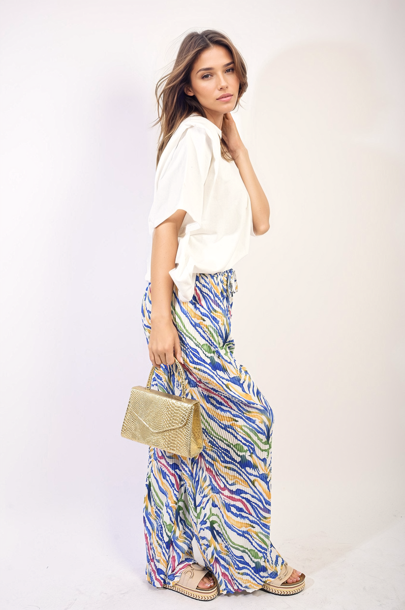 Pleated Wide Leg and Elastic Waist Trousers-7