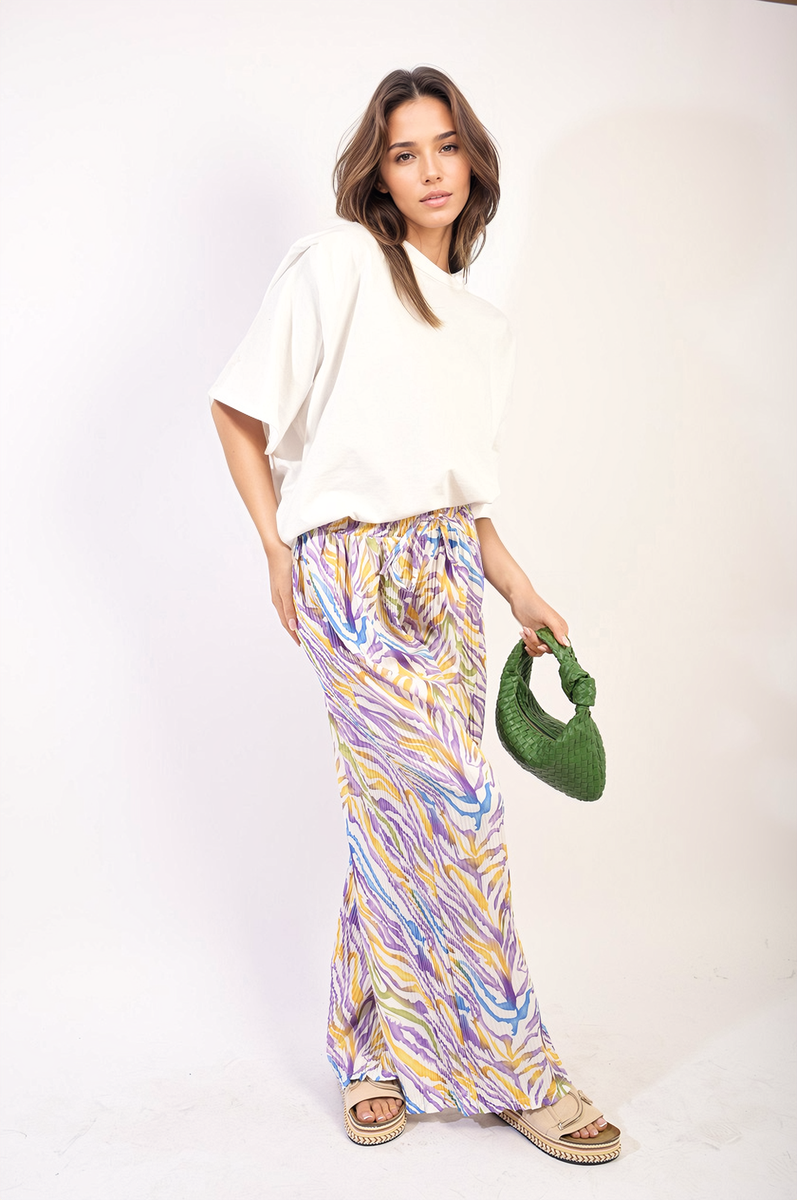 Pleated Wide Leg and Elastic Waist Trousers-3