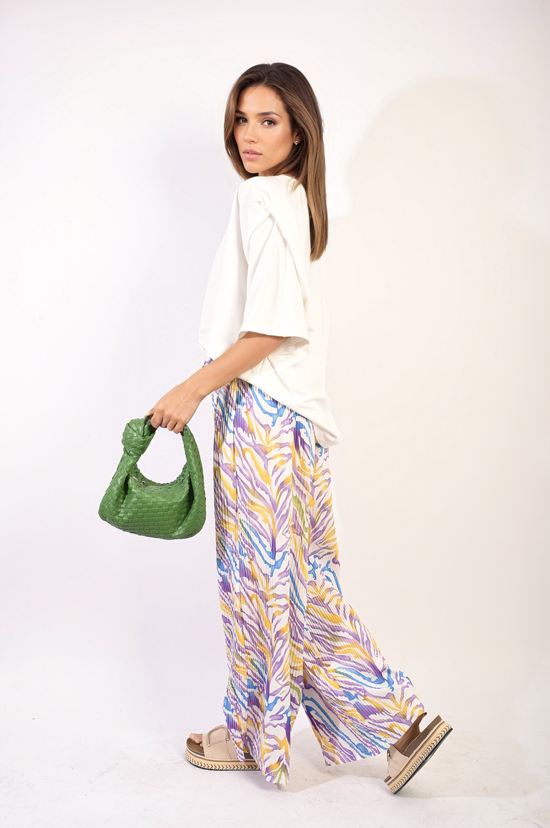Pleated Wide Leg and Elastic Waist Trousers-2
