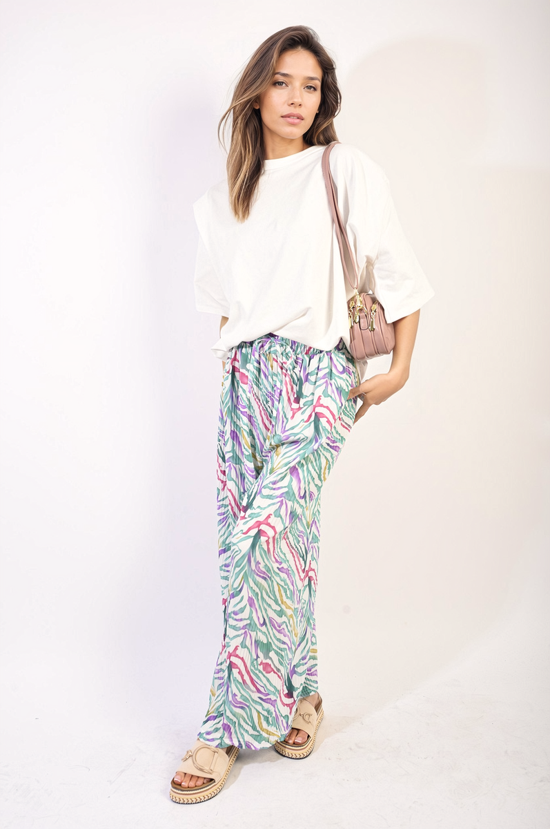 Pleated Wide Leg and Elastic Waist Trousers-6