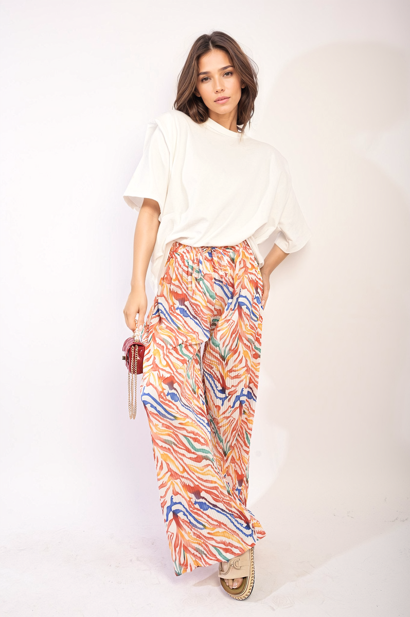 Pleated Wide Leg and Elastic Waist Trousers-5
