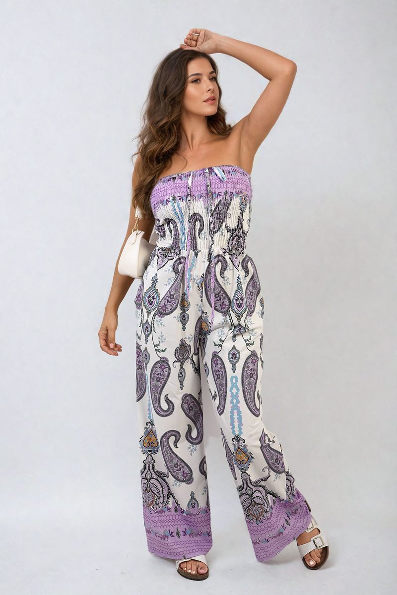 Shirred Strapless Printed Jumpsuit-7