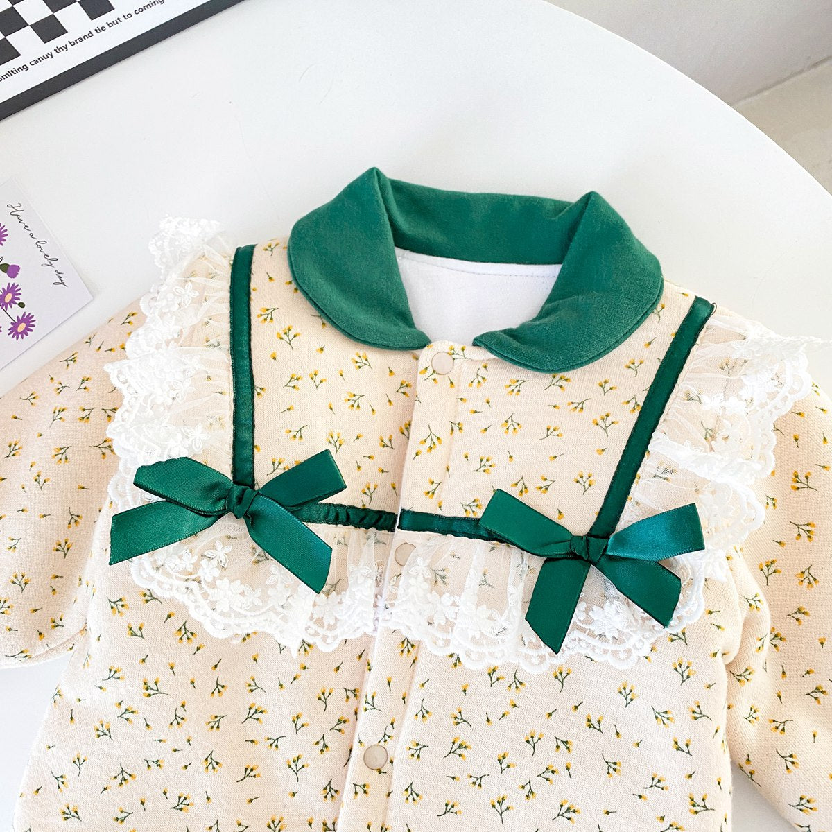 Baby Girl Flower Print Mesh Patchwork Fleece Thickened Romper