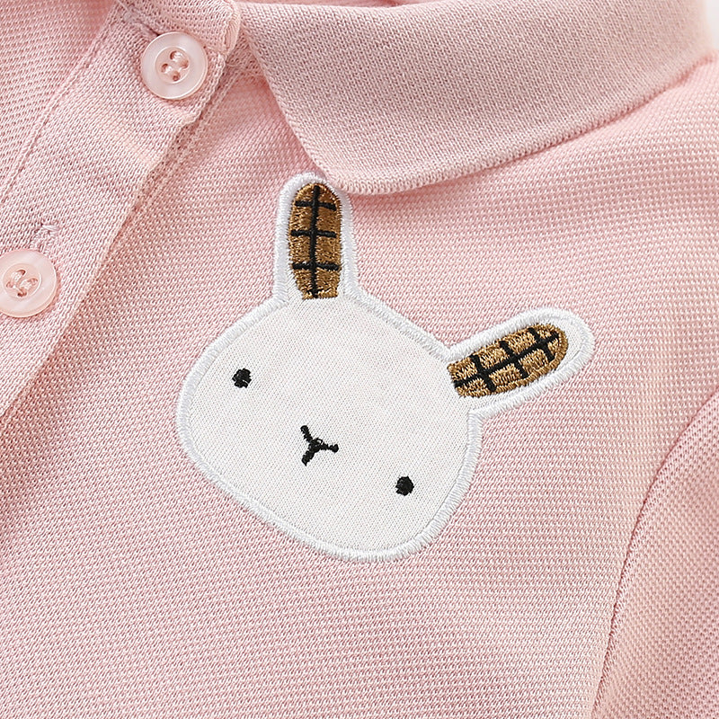 Summer Arrival Cartoon Rabbit Pattern Short Sleeves Turn-down Collar Dress for Stylish Girls