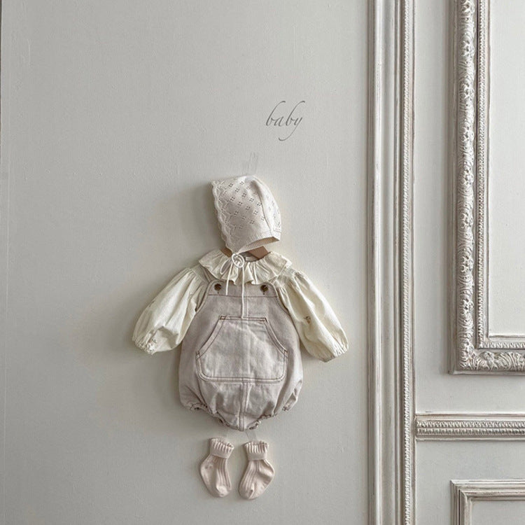 Baby Flower Embroidered Pattern Ruffle Lapel Design Quality Onesies & Shirt