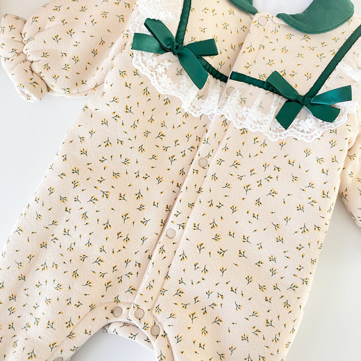 Baby Girl Flower Print Mesh Patchwork Fleece Thickened Romper