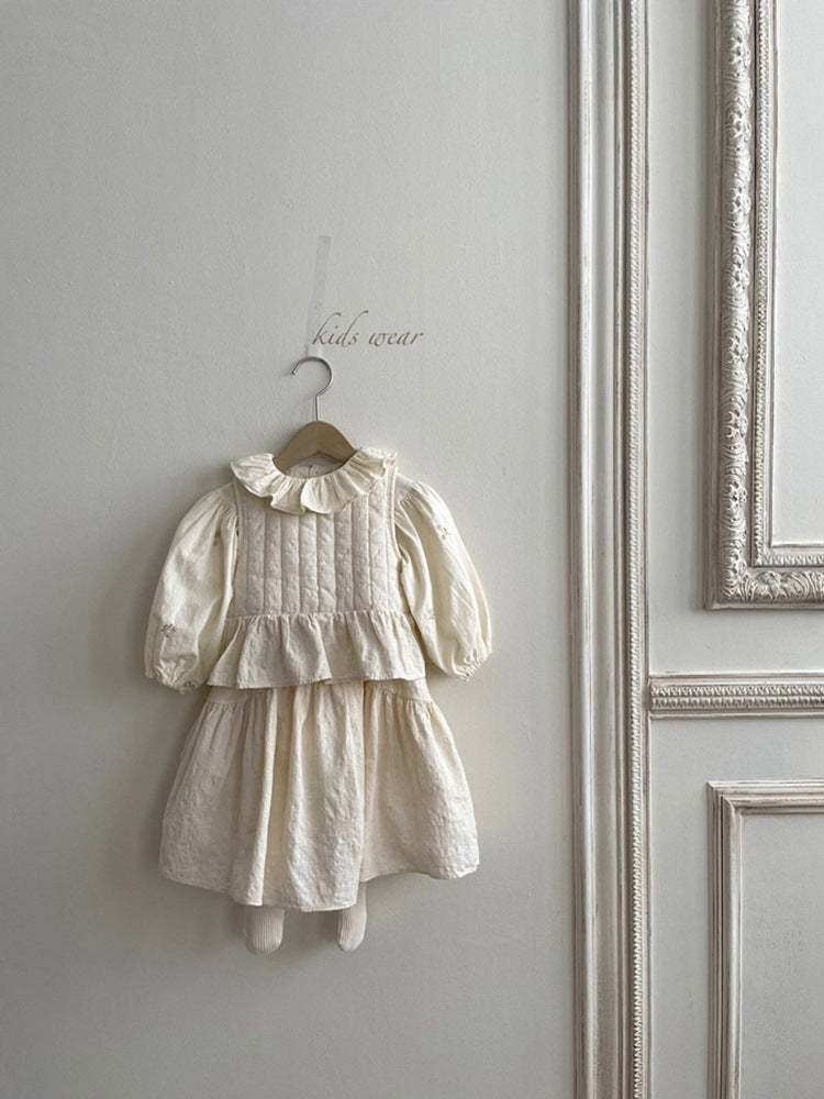 Baby Flower Embroidered Pattern Ruffle Lapel Design Quality Onesies & Shirt