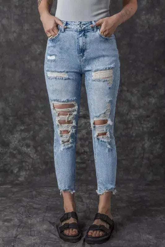 Washed Distressed Slim Fit Jeans
