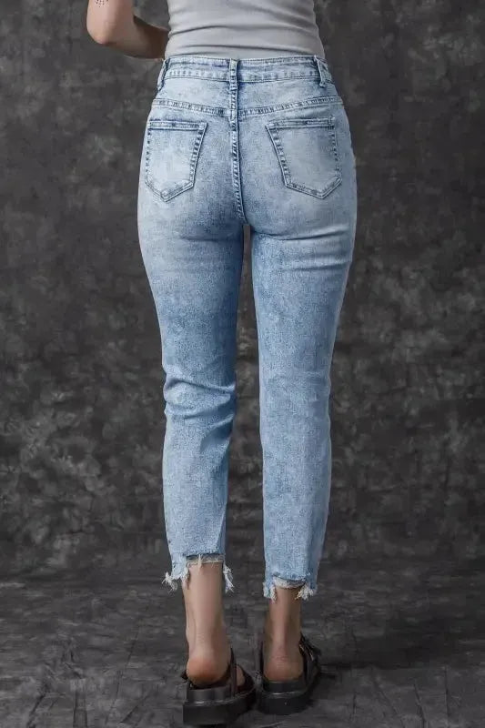 Washed Distressed Slim Fit Jeans