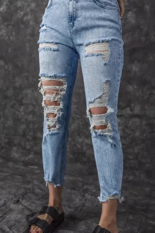 Washed Distressed Slim Fit Jeans