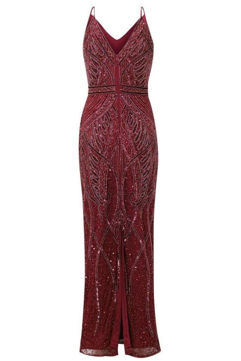 Flory Berry Beaded Maxi Dress