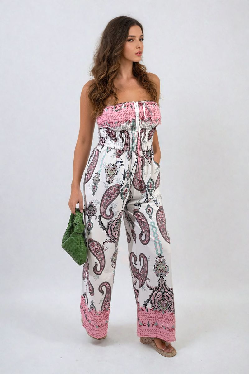 Shirred Strapless Printed Jumpsuit-6