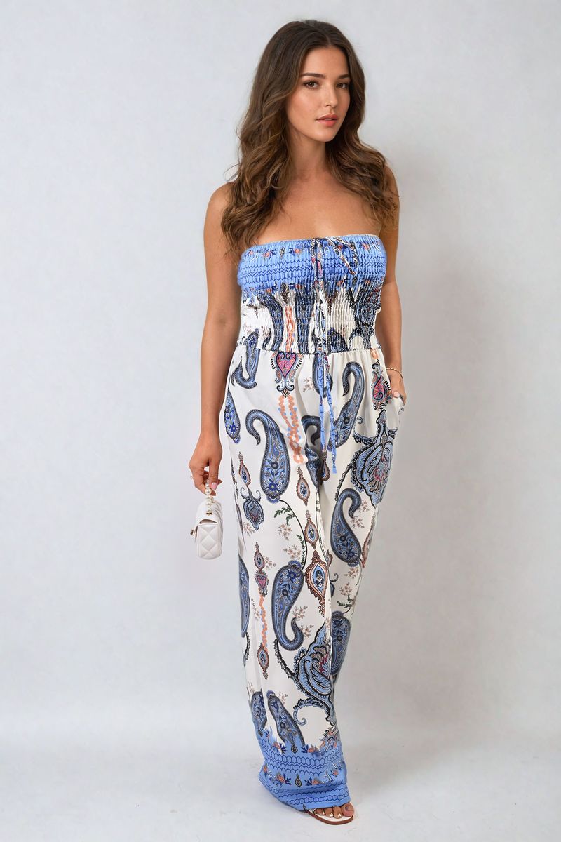 Shirred Strapless Printed Jumpsuit-5