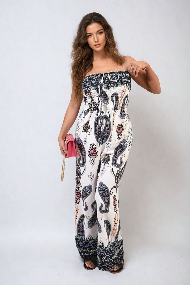 Shirred Strapless Printed Jumpsuit-2