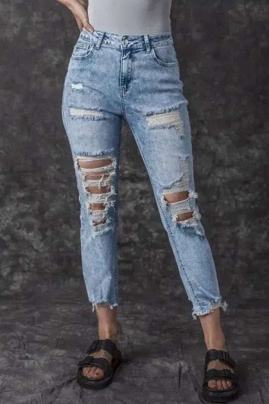 Washed Distressed Slim Fit Jeans