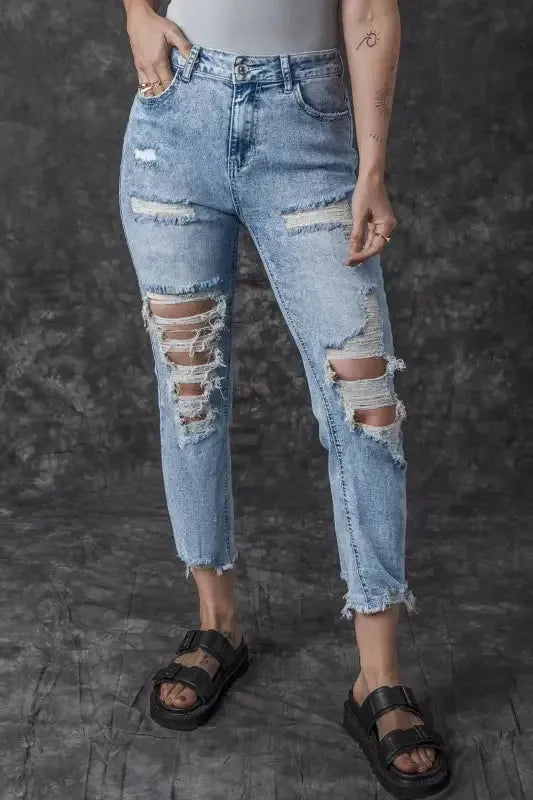 Washed Distressed Slim Fit Jeans